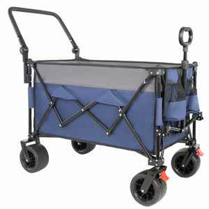 English Elm Multi-functional Heavy Duty Folding Wagon with Canopy Steel Frame All Terrain Wheels Blue Gray W2932P417648