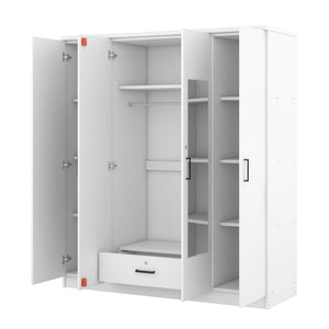English Elm 4-door Mirrored Wardrobe White Mdf Armoire with Interior Shelves and Lockable Drawer LP006602AAK