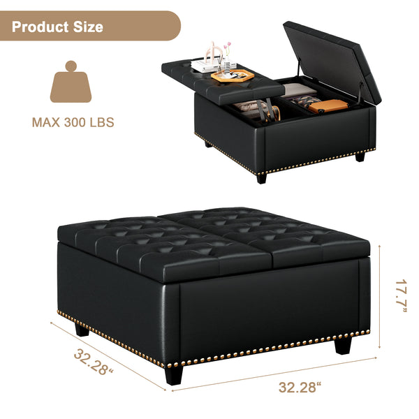 English Elm Large Tufted Pu Leather Ottoman with Bronze Rivets Mid-century Storage Footrest W2113P182630