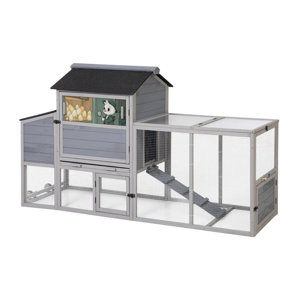 English Elm Portable Pinewood Chicken Coop with Nesting Box Run and Wheels for Backyard Flocks Gray W2181P356211