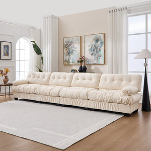 English Elm Modular Cloud Sectional Sofa Flannelette Upholstered Deep Seat with Plush Round Armrests Beige W2120S00045
