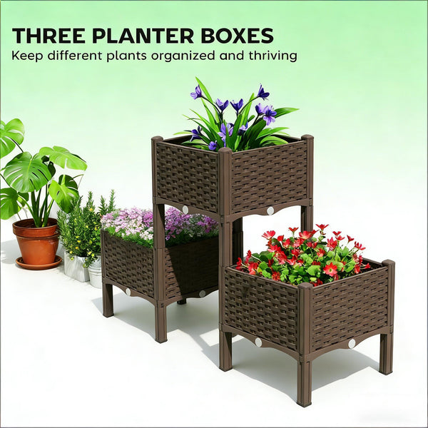 English Elm Elevated Modular Rattan Style Raised Garden Bed with Self Watering Reservoir Patio T3971P454896
