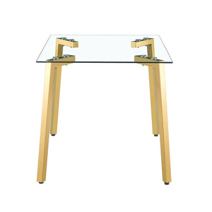 English Elm Glass Dining Table - Elegant Transparent Design With Golden Legs, Perfect For Modern Homes & Offices W370S00054