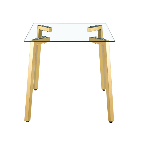 English Elm Glass Dining Table - Elegant Transparent Design With Golden Legs, Perfect For Modern Homes & Offices W370S00054