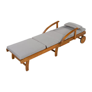 English Elm U_style Acacia Wood Outdoor Chaise Lounger with Reclining Backrest Cushions and Side Tray Gray N711P415859E