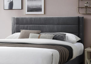 English Elm Luxury Corduroy Upholstered Queen Bed with Horizontal Channel Tufted Headboard and Storage Drawer Charcoal 62 L x 24 W x 10 H B011P238964