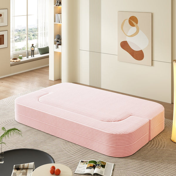 English Elm 78.7" Plush Corduroy Convertible Sleeper Sofa with Tufted Back and Foldable Floor Bed Baby Pink W3219P410144