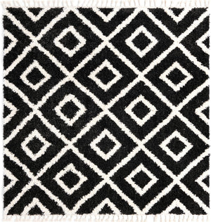 Unique Loom Hygge Shag Diamond Machine Made Geometric Rug Black and White,  7' 10" x 7' 10"