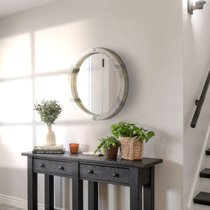 English Elm HOMCOM LED Illuminated Bathroom Mirror 32"x24" Tempered Glass IP44 Waterproof Dimmable Touch Memory Natural Wood W2225P217282