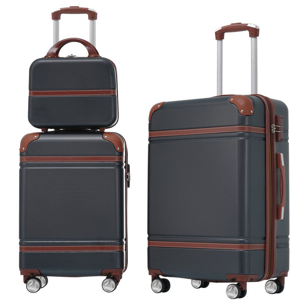 English Elm Hardshell 3 Piece Luggage Set Abs Spinner Suitcase with Tsa Lock Carry on Travel Black N732P171583B