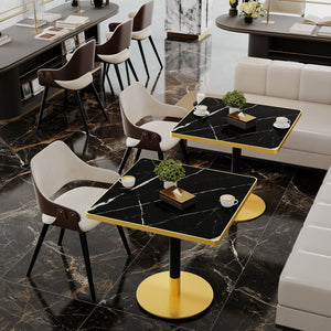English Elm Square Bistro Dining Table Faux Marble Top Tulip Pedestal Base for Small Spaces W3316P421505