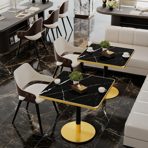English Elm Square Bistro Dining Table Faux Marble Top Tulip Pedestal Base for Small Spaces W3316P421505