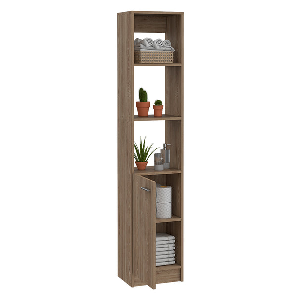 English Elm Malaga Linen Cabinet with Concealed Door and Three Open Shelves, 63" Tall Space-Saving Storage Solution Beige 66.5 L x 16.9 W x 3.9 H B20091942