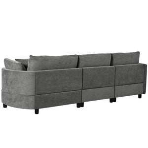 English Elm U_style Chenille Sectional Sofa with Curved Chaise Pine Frame and Three Accent Pillows Grey WY000461AAE