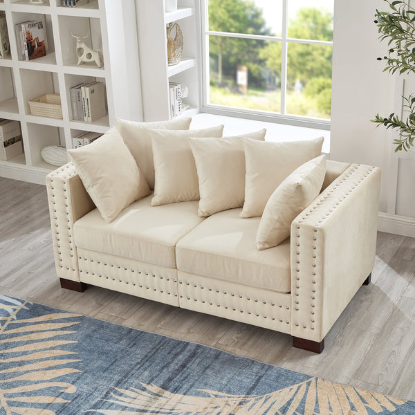 English Elm Modern Velvet Loveseat With Square Armrests & Silver Nailhead Trim - Stylish Storage & Comfort! W1097S00181