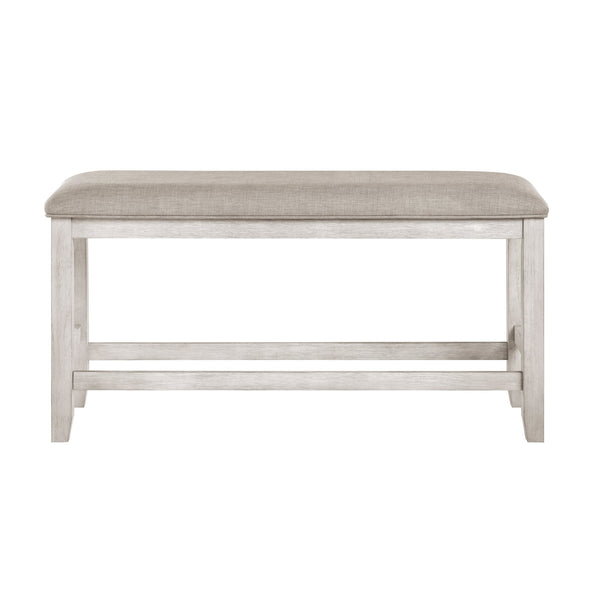 English Elm Modern Farmhouse Counter Height Bench Whitewashed Wood Frame Gray Upholstered Seat B011P416555