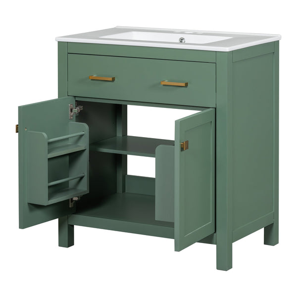 English Elm 60" Modern Bathroom Vanity Set with Double Ceramic Sinks, Soft-Close Doors, Flip Drawer & Storage Green N729P000002F