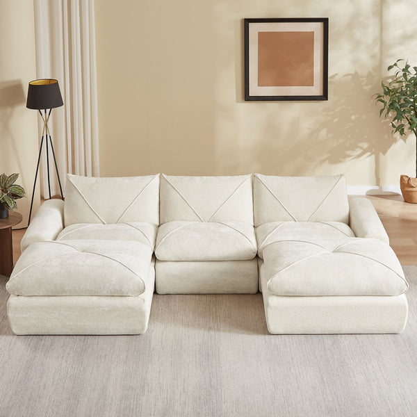 English Elm Modern Chenille Modular Sectional Sofa with Foot Pedals for Living Room Comfort Beige W3396S00066
