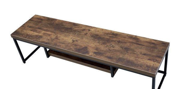 English Elm Bob Weathered Oak TV Stand for 60" TVs - Sleek Synthetic Wood Top, Open Media Shelf, Black Metal Base, Cable Management B2726P269310