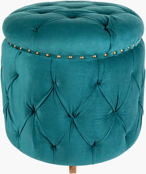 Surya Amana 19"H X 20"W X 20"D Ottoman - Stylish Modern Furniture For Durable Comfort In Any Room Upholstery, Deep Tealtop, Teal,Base, Brown Cotton,Mango Wood,Manufactured Wood,Dacron Aaa-003