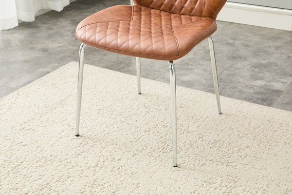 English Elm Dark Oil Waxed Faux Leather Dining Chair Set with Diamond Tufted High Back Metal Legs Brown W3493P444745