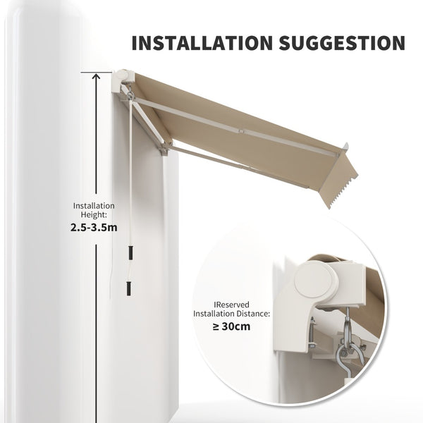 English Elm Outsunny 10' X 8' Manual Crank Retractable Awning - Uv & Water-Resistant Patio Shade For Decks & Balconies W2225P200942-GIGA