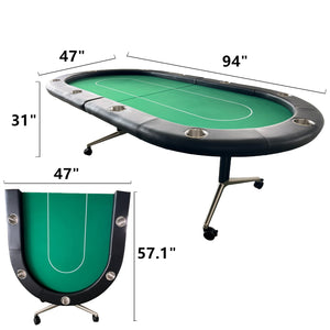 English Elm Ino Design 94 Inch Oval Felt Poker Table Seats Ten with Casters and Cup Holders Green W2748P321635