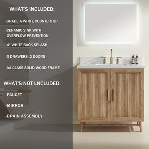 English Elm Fully Assembled 36'' Light Coffee Single Sink Bathroom Vanity With Solid Wood & Engineered Top W1826P343430