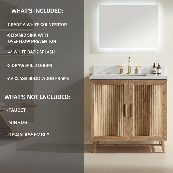 English Elm Fully Assembled 36'' Light Coffee Single Sink Bathroom Vanity With Solid Wood & Engineered Top W1826P343430