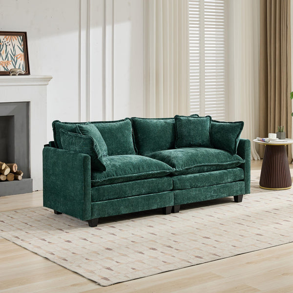 English Elm Cloud Sofa Loveseat - Modern Compact Sectional Couch For Small Spaces, Plush Chenille Comfort, Green W1143S00010