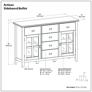 English Elm Artisan Solid Pine Buffet Sideboard with Glass Doors and Drawers for Dining Rooms B136P439019