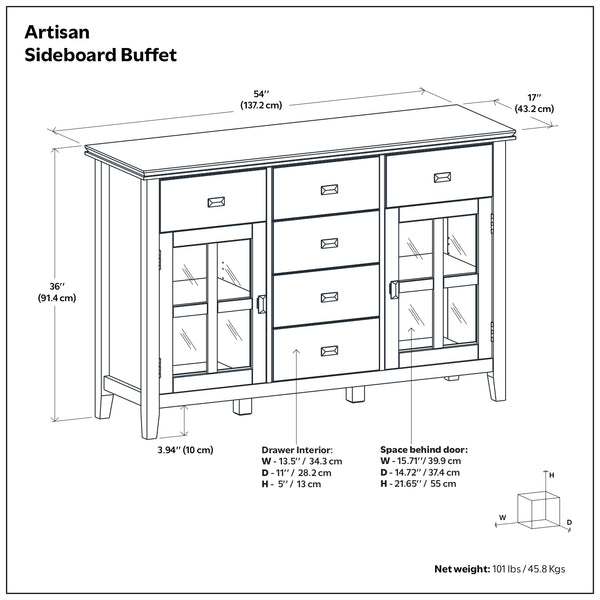 English Elm Artisan Solid Pine Buffet Sideboard with Glass Doors and Drawers for Dining Rooms B136P439019