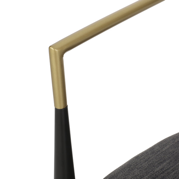English Elm Counter Stools Set of Two Upholstered Matte Black Iron Frames with Gold Trim Modern N771P392273C