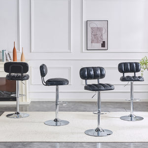 English Elm Set of 2 Adjustable Pu Leather Barstools with Chrome Base for Kitchen or Home Bar Black,Silver W3875P378576