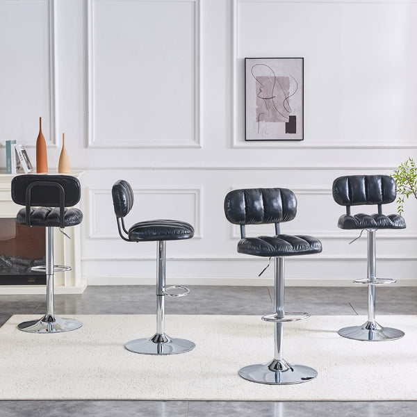 English Elm Set of 2 Adjustable Pu Leather Barstools with Chrome Base for Kitchen or Home Bar Black,Silver W3875P378576