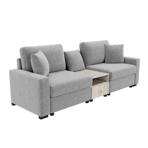 English Elm Modern Chenille Modular Sofa with Built-in Console Storage Armrest for Living Room Grey N763S000063E
