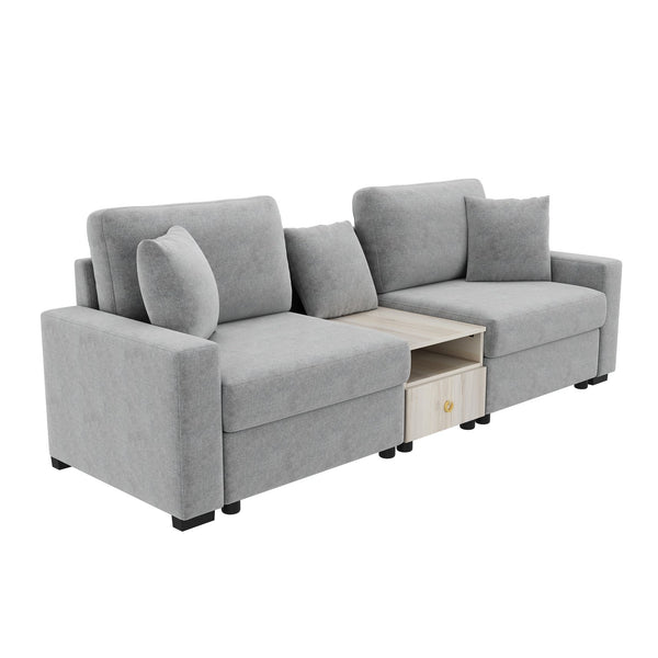 English Elm Modern Chenille Modular Sofa with Built-in Console Storage Armrest for Living Room Grey N763S000063E