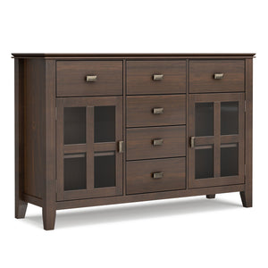 English Elm Artisan Solid Pine Buffet Sideboard with Glass Doors and Drawers for Dining Rooms B136P439019