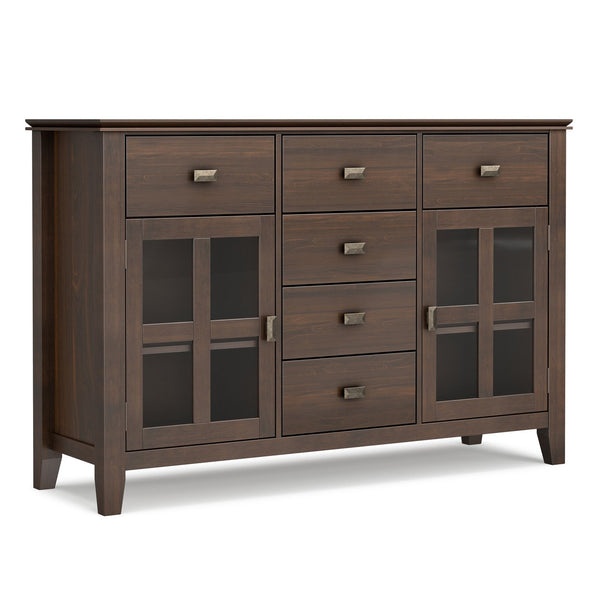 English Elm Artisan Solid Pine Buffet Sideboard with Glass Doors and Drawers for Dining Rooms B136P439019