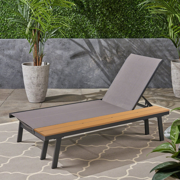 English Elm Christopher Knight Home® - Waterloo Chaise Lounge With Wood Side Table – Outdoor Recliner, 5-Position Adjustable Comfort! N775P210087B
