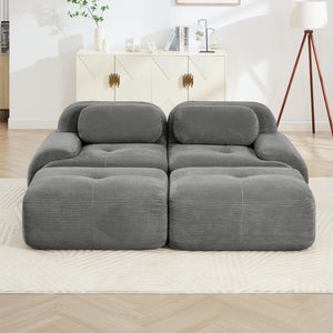 English Elm 2-seat Modular Corduroy Sofa Ergonomic Curved Design with Resilient Cushioning for Living Rooms Grey W714S01265