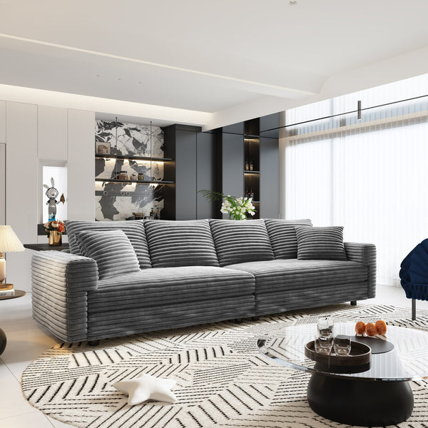 English Elm 102.4 Inch Plush Corduroy Cloud Sofa Deep Seat Four Person Convertible Lounge for Living Room Grey W1885S00284