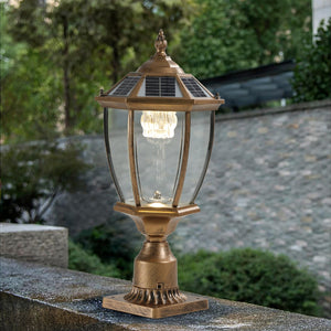 English Elm 20"(H) Golden Solar Lantern Vintage LED Garden Light with Elegant Glass, Auto-On for Paths W1340133339