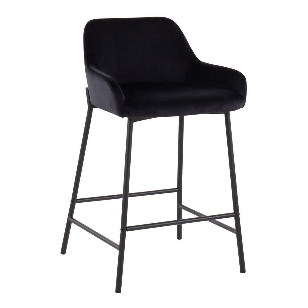 English Elm Daniella Industrial Counter Stool Set In Black Velvet & Metal – Stylish Comfort For Modern Spaces B202S00046