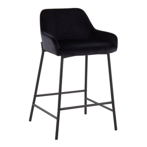 English Elm Daniella Industrial Counter Stool Set In Black Velvet & Metal – Stylish Comfort For Modern Spaces B202S00046