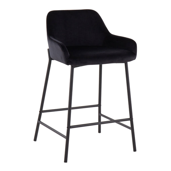English Elm Daniella Industrial Counter Stool Set In Black Velvet & Metal – Stylish Comfort For Modern Spaces B202S00046
