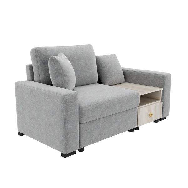 English Elm Modern Chenille Upholstered Compact Sofa with Console Storage Armrest for Living Room Grey N763S000061E