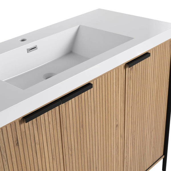 English Elm 48" Freestanding Bathroom Vanity with Thick Resin Sink, Soft-Close Doors, Adjustable Shelves, Durable Finish Light Coffee W999S00297