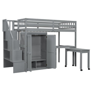English Elm Queen Murphy Bed with Integrated Desk Cabinet Shelves Space Saving Studio Solution Gray N708S00013E
