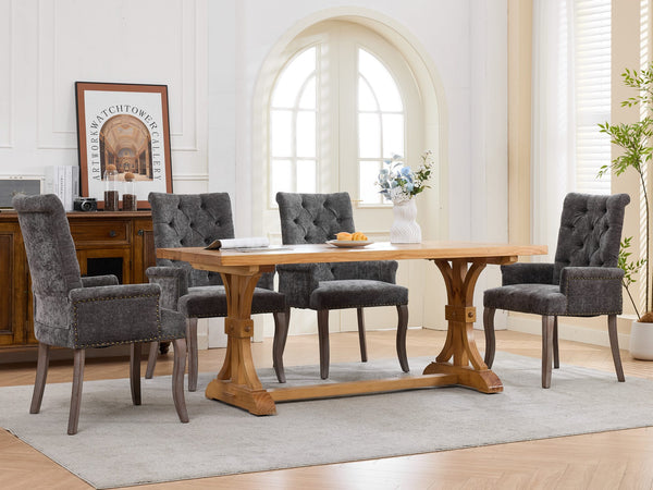 English Elm Upholstered Chenille Club Dining Chair Tufted High Back with Curved Solid Wood Legs Gray W1143P449348